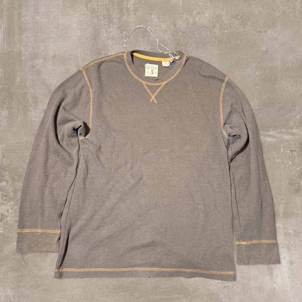 RedHead Brown Waffle Knit Thermal Shirt, Contrast Stitch Workwear - Size M
